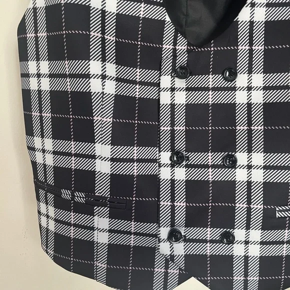 Men Cielo Black and White Plaid Men's Vest - Picture 5 of 7